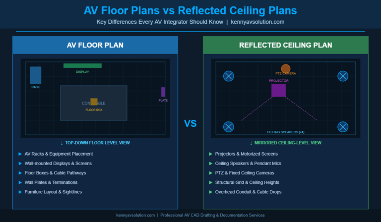 AV floor plans vs reflected ceiling plans comparison diagram for AV integrators