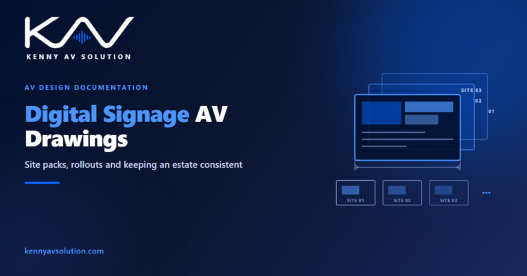 Digital signage AV drawings for multi-site rollouts - site packs, mounting details and device schedules